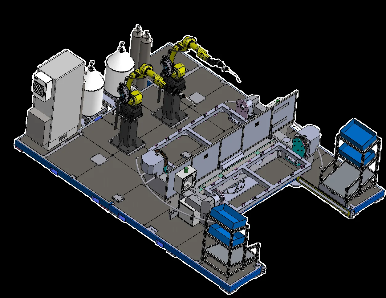 3D render of robotic turntable workcell