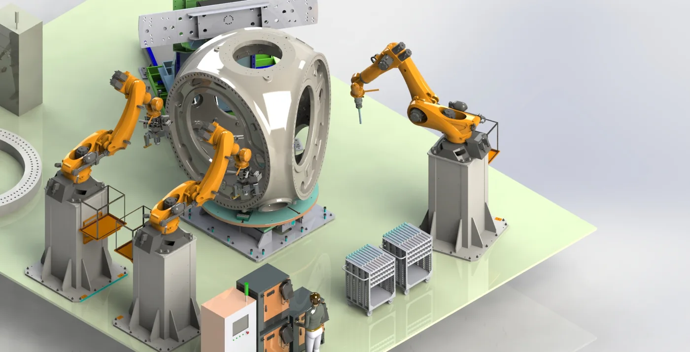 Wind turbine hub assembly automation render